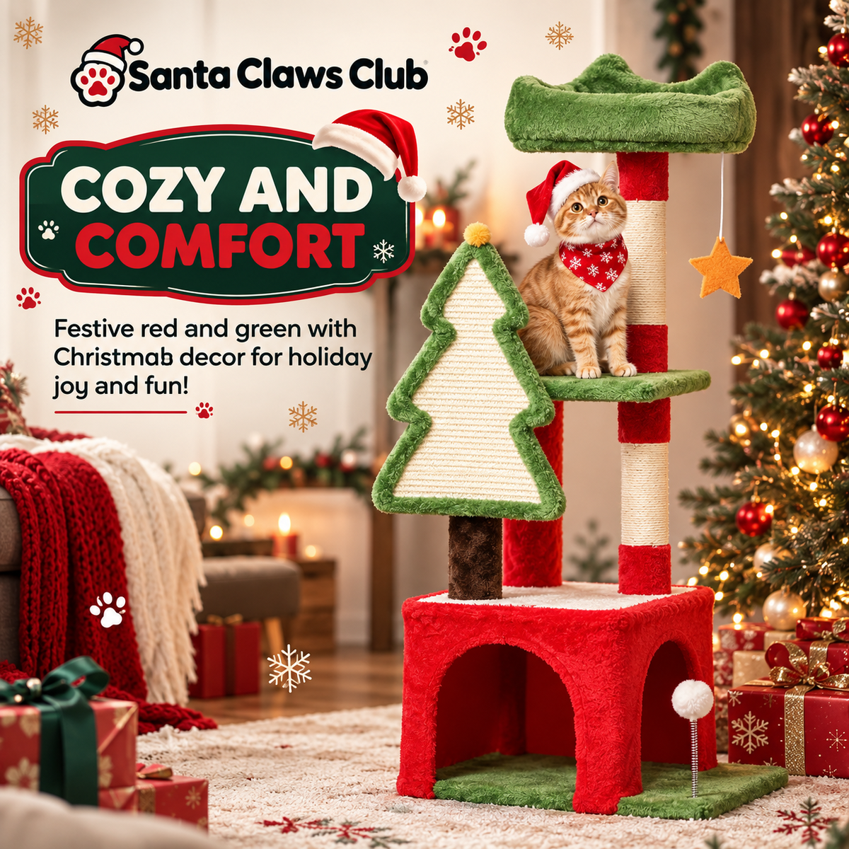 Merry Climber Christmas cat tree — cozy festive design and cat play area